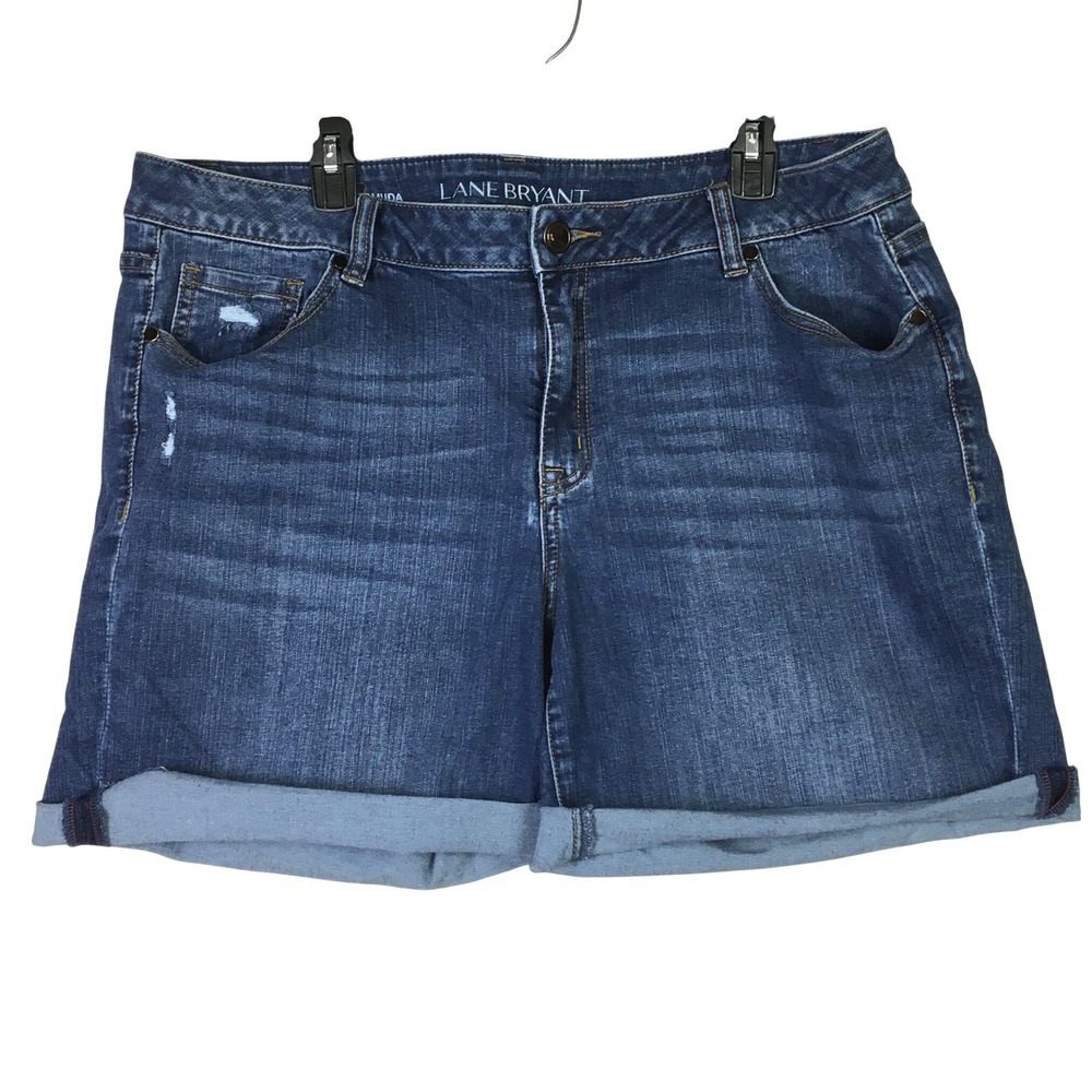 Lane Bryant Distressed Bermuda Denim Shorts 18 Blue